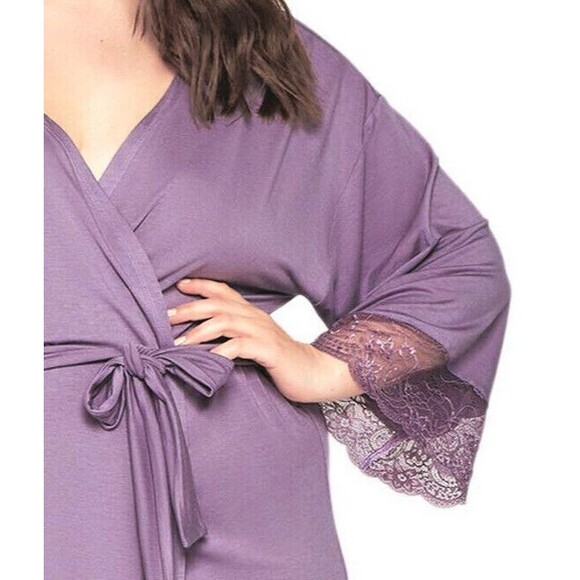 Plus Modal Robe Womens 2X 3X Purple with Lace Trim Lingerie - Picture 9 of 11